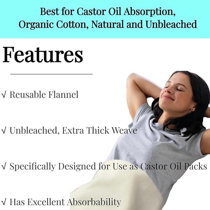 2 Pcs Organic Cotton Flannel for Castor Oil Pack Wrap, Reusable Castor Oil Compress for Liver Detox, Castor Oil Pads for Abdomen, Joints & Other Areas-BubblyBeeBaby