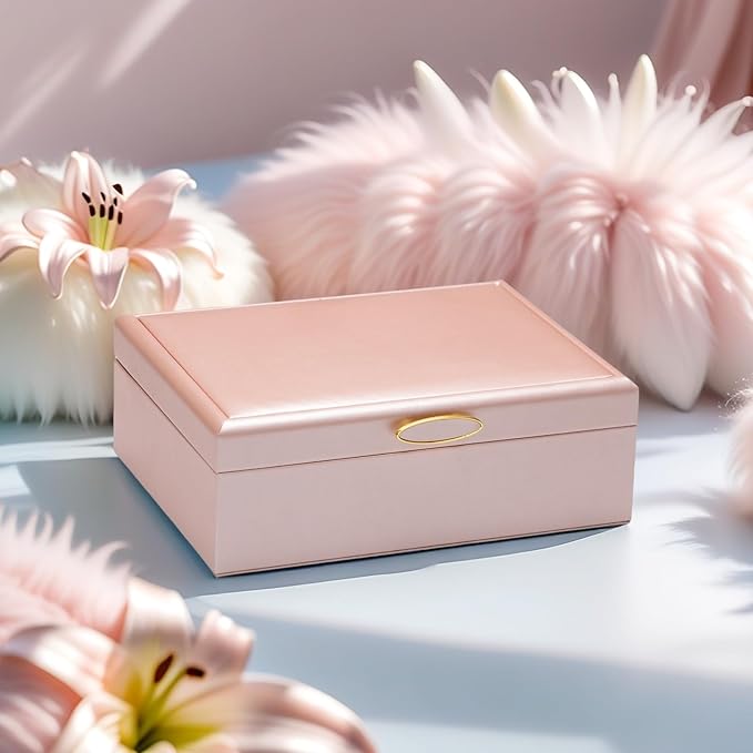 2-layer jewelry box，Jewelry Organizer with Handle，with hanging necklace hooks, detachable jewelry trays, suitable for storing a large amount of jewelry gift box (rose gold)-BubblyBeeBaby