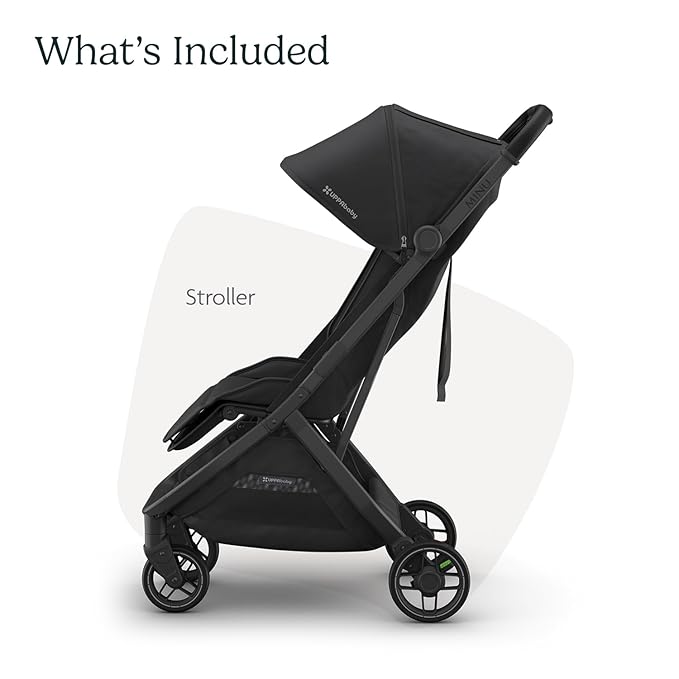UPPAbaby Minu V3 Travel Stroller | Lightweight + Compact Design | One-Hand Fold + Unfold | from Birth + Overhead Compatible | Jake (Charcoal/Carbon Frame/Black Leather)-BubblyBeeBaby