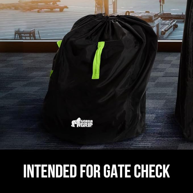 GORILLA GRIP Car Seat Travel Bag for Airplane Gate Check, Easy Carry Backpack Bags Cover Carseats, Infant Baby Carriers and Toddler Booster Seats for Airport, Child Air Travels Essential, Fluorescent-BubblyBeeBaby