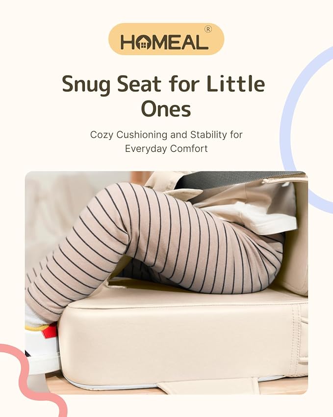 HOMEAL Toddler Booster Seat for Dining Table, Adjustable Kids Breathable Booster Seat for Kitchen, Beige-BubblyBeeBaby