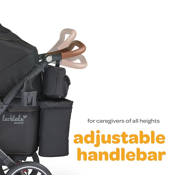 Larktale Adjustable Stroller, 2 Seater Kids Wagon, 120 Pound Capacity, Sprout V2, Black-BubblyBeeBaby