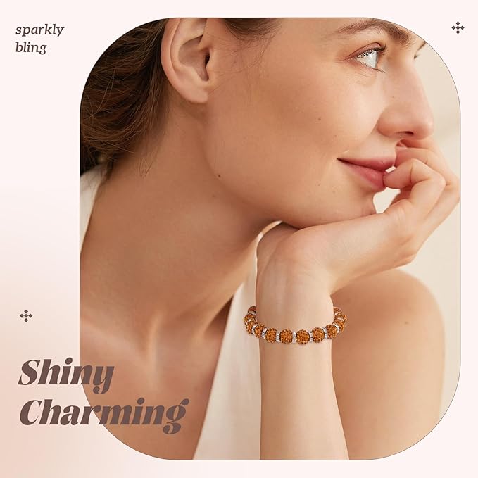 160pcs 10mm Rhinestone Beads for Jewelry Making, Brown Shiny Round Disco Ball Beads Bulk, Sparkle Crystal Clay Christmas for Bracelet Baseball Necklace Earring Crafting and DIY-BubblyBeeBaby