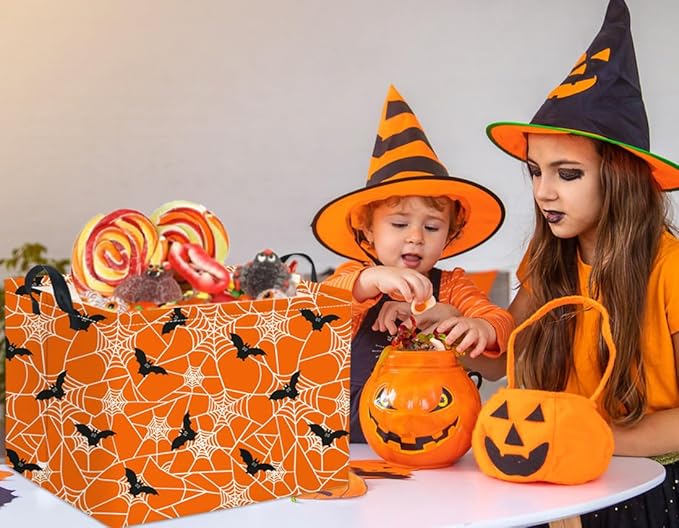 HIYAGON Rectangular Halloween Basket for Boys and Girls Kids Trick or Treat Pumpkin Basket for Halloween Parties Cute Storage Bin Organizer Box Room Decor(Bat spider web)-BubblyBeeBaby