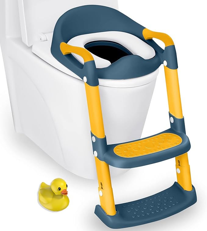JASSONE® Potty Training Seat, Toddler Step Stool, 2 in 1 Toilet for Kids, Baby Seat with Splash Guard and Anti-Slip Pad for Boys Girls, Blue-BubblyBeeBaby