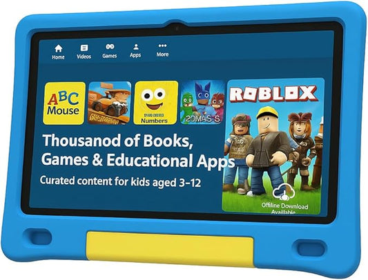10.1 Inch Kids Tablet with Shockproof Case | Android 14, 64GB+8GB RAM, 12H Battery | Parental Control, Google Kids Space & Preloaded Educational Apps | WiFi 6, HD Display, Ages 3-12-BubblyBeeBaby