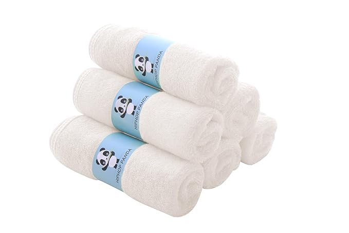 HIPHOP PANDA Baby Washcloths, Rayon Made from Bamboo - 2 Layer Ultra Soft Absorbent Newborn Bath Face Towel - Reusable Baby Wipes for Delicate Skin - Ivory, 6 Pack-BubblyBeeBaby