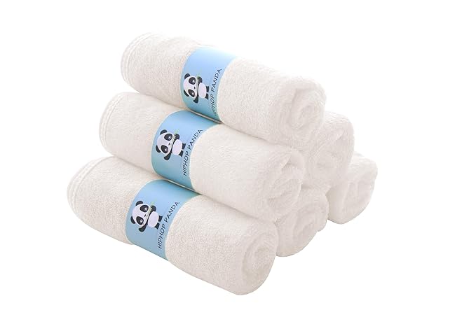 HIPHOP PANDA Baby Washcloths, Rayon Made from Bamboo - 2 Layer Ultra Soft Absorbent Newborn Bath Face Towel - Reusable Baby Wipes for Delicate Skin - Ivory, 30 Pack-BubblyBeeBaby