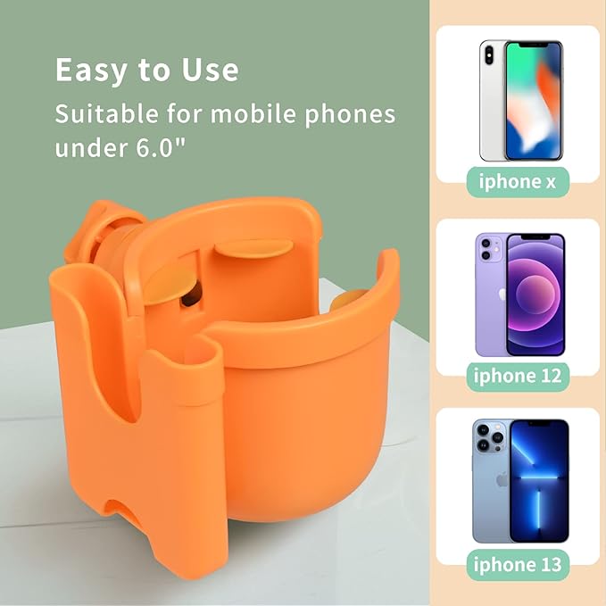 Suranew Adjustable Stroller Cup Holder with Phone Holder for Baby Stroller for Family Members (Orange)-BubblyBeeBaby
