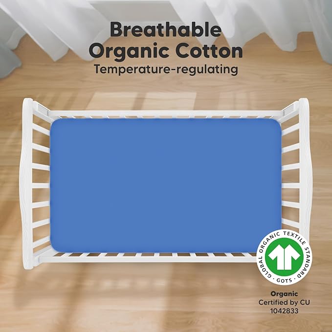 KeaBabies 2-Pack Organic Crib Sheets for Boys, Girls - 52x28 Fitted Crib Mattress Sheet Neutral, Breathable Jersey Cotton Cover for Baby Bed, Toddler Mattress, Soft & Cute Prints (Cornflower)-BubblyBeeBaby