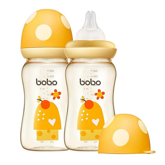 YOHKOH PPSU Baby Bottle Wide Neck, Newborn Anti-Colic Baby Bottle with Natural Response Nipple, Streamlined Body, Easy to Clean (8.8oz (Pack of 2), Yellow)-BubblyBeeBaby