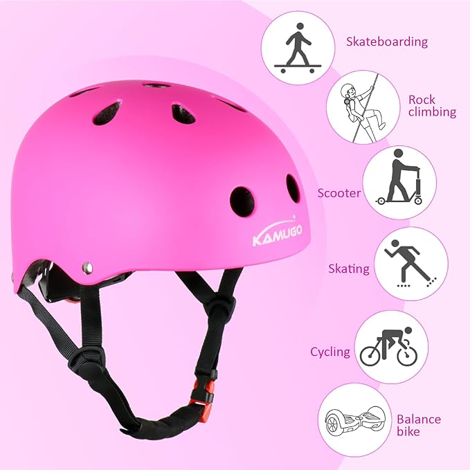 KAMUGO Kids Adjustable Helmet, with Sports Protective Gear Set Knee Elbow Wrist Pads for Toddler Age 2-8 Boys Girls, Bike Skateboard Hoverboard Scooter Rollerblading Helmet Set-BubblyBeeBaby