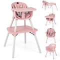 HONEY JOY 5-in-1 High Chair, Convertible Highchair for Babies and Toddlers/Kids Chair Table Set/Infant Feeding Chair w/Safety Harness, PU Leather Cushion & Removable Food Tray (Pink)