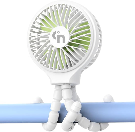 HomeLifairy Portable Stroller Fan, USB or Rechargeable Battery Operated with 3 Speeds and 360°Rotate, Cooling Clip On for Baby Crib Travel Car Seat White-BubblyBeeBaby