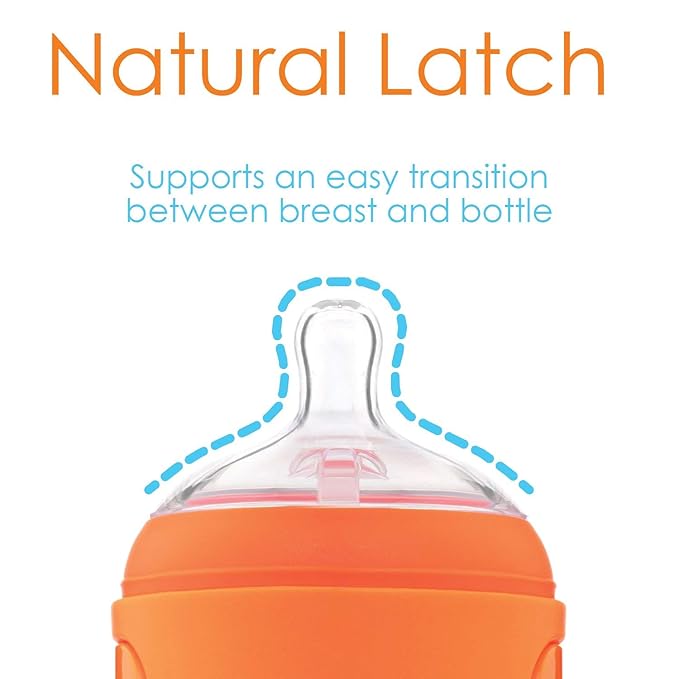 PopYum 9 oz Orange Anti-Colic Formula Making/Mixing/Dispenser Baby Bottle with #2 Medium Flow Nipple, 260 ml, BPA-Free, Natural Latch-BubblyBeeBaby