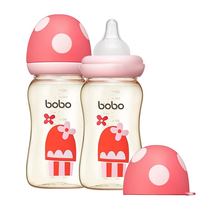 YOHKOH PPSU Baby Bottle Wide Neck, Newborn Anti-Colic Baby Bottle with Natural Response Nipple, Streamlined Body, Easy to Clean (8.8oz (Pack of 2), Red)-BubblyBeeBaby