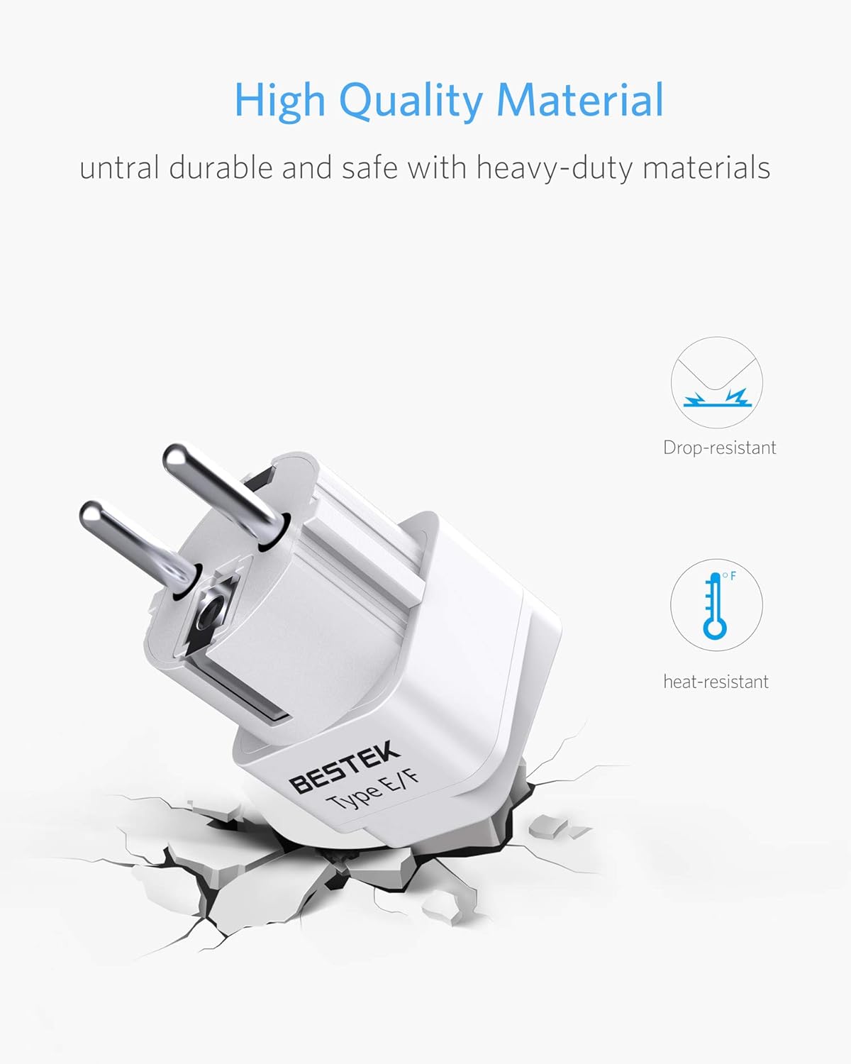 BESTEK Europe Travel Plug Adapter, Grounded Universal Type E/F Plug Adapter EU to US Adapter - Ultra Compact for Most of Europe, Asia Countries and More, 3 Pack