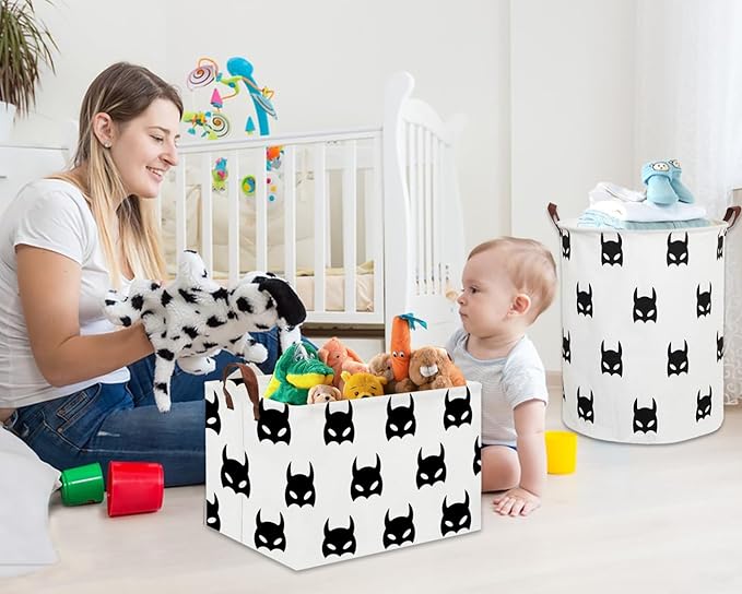 HIYAGON Batman Basket Kids Storage Basket Cute Basket Empty Toy Storage Bin Organizer Box Rectangular Room Decor for Home Books(Black bats)-BubblyBeeBaby