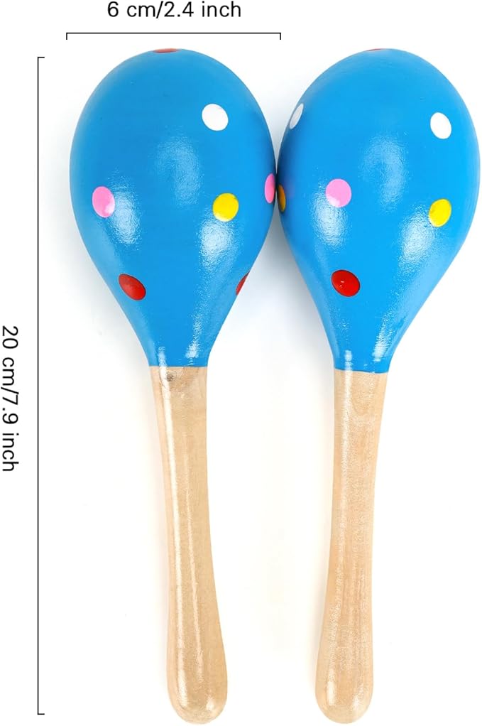 2 Pcs Maracas, Hand Percussion Rattles for Kids, Wooden Rumba Shaker Hand Musical Instruments with Clear Rhythm for Kids Adults Playing (Blue)-BubblyBeeBaby