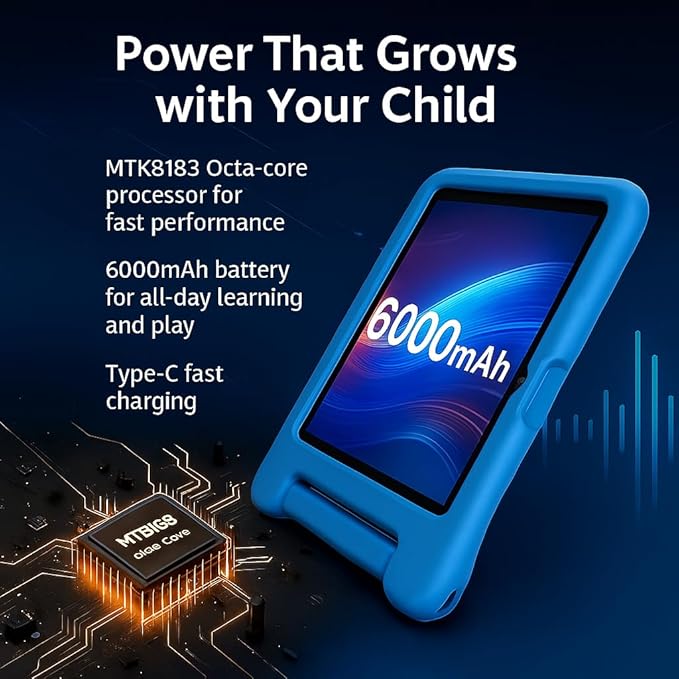10.1" Kids Tablet Android 14 | 64GB Octa-Core 8GB RAM | Shockproof Case & Parental Control | 12H Fast Charge | HD Display w/Google Kids Space & Educational Apps | WiFi 6/Bluetooth/GPS | Ages 3-12-BubblyBeeBaby