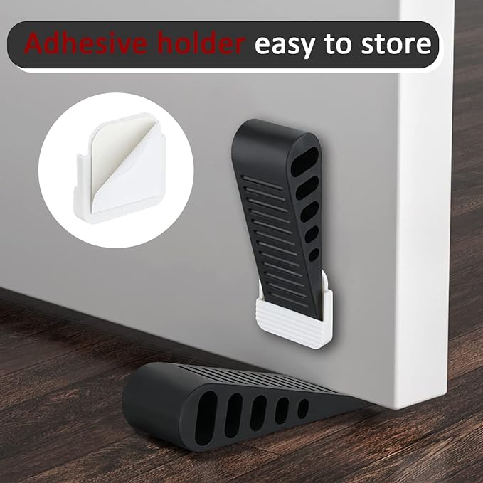 JQK Rubber Door Stopper Wedge, Black 9 Pack Soft TPR Premium Door Stops for Bottom of Heavy Duty Door on Tile, Concrete, Carpet, Wooden Floor, DSB61-BK-P9-BubblyBeeBaby