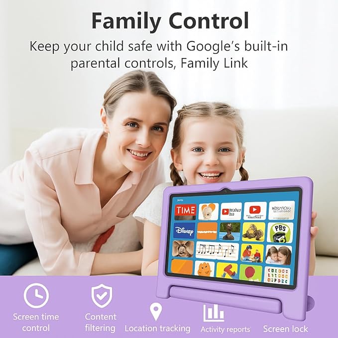 10.1" Kids Tablet Android 14 | 64GB Octa-Core 8GB RAM | Shockproof Case & Parental Control | 12H Fast Charge | HD Display w/Google Kids Space & Educational Apps | WiFi 6/Bluetooth/GPS | Ages 3-12-BubblyBeeBaby