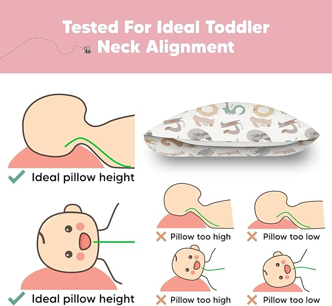 KeaBabies Toddler Pillow with Pillowcase, Jumbo 14X20 - Soft Organic Cotton Toddler Pillows for Sleeping - Machine Washable - Perfect for Travel, Toddler Bed Set (Wild Count)-BubblyBeeBaby