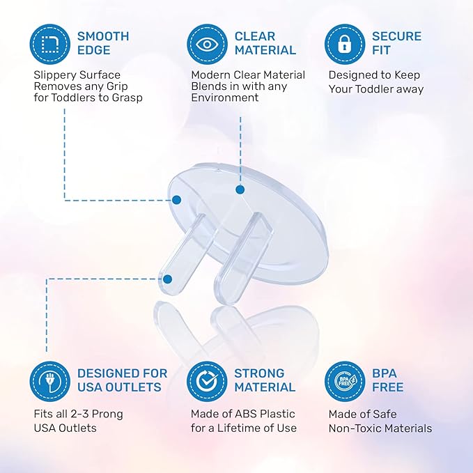 24 Pack Outlet Covers & Removal Tool Baby Proofing, Provide Shock Prevention and Easy Installation, Safe and Secure Plastic Plug Covers for Power Sockets (24 Outlet Covers)-BubblyBeeBaby