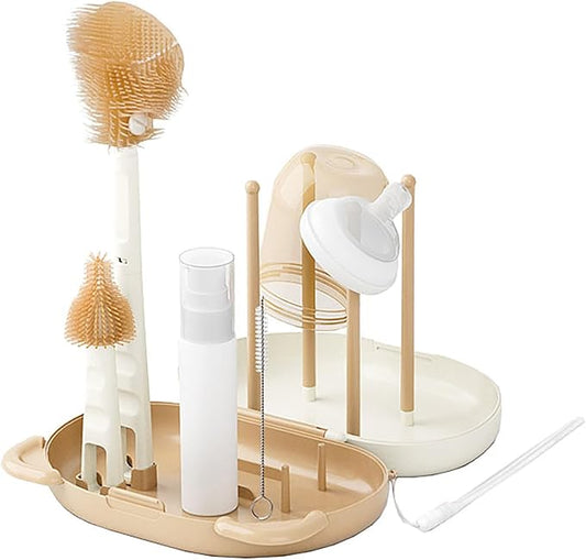 HOEREV Portable Baby Silicone Bottle Brush Set Include Pacifier Brush, Straw Brush, draining Rack, Portable Box-BubblyBeeBaby