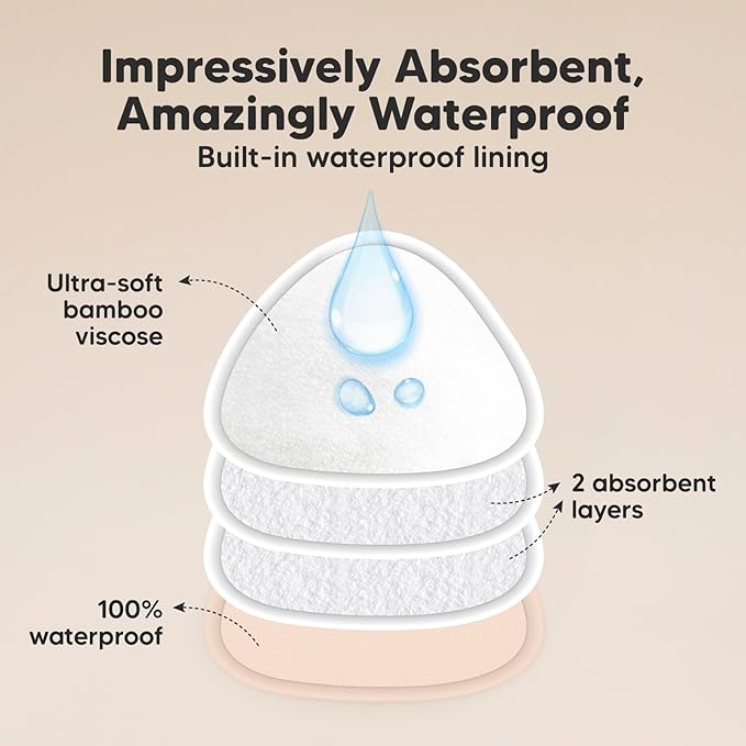 14-Pack Organic Nursing Pads - Washable Breast Pads for Breastfeeding, Nursing Bra Nipple Pads for Breastfeeding, Pumping Bra Reusable Breast Pad, Maternity Breastfeeding Bra Pad (Bare Beige, L 4.8")-BubblyBeeBaby