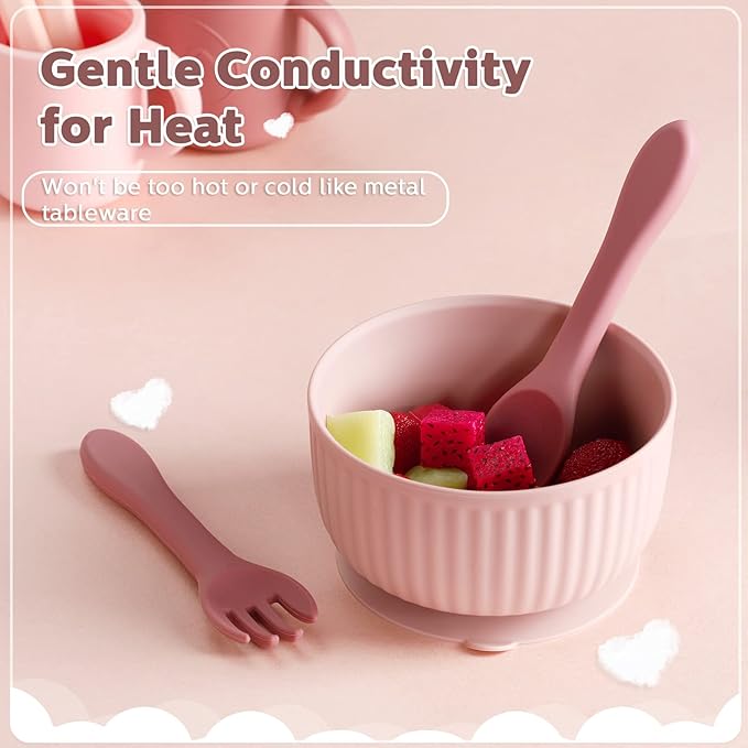 10 Pieces Baby Led Weaning Spoons and Forks Set Infant Silicone Spoon First Self Feed Baby training Utensils for Toddler First Stage Feeding Supplies for Kids Over 6 Months, 5 Pairs (Bright Colors)-BubblyBeeBaby