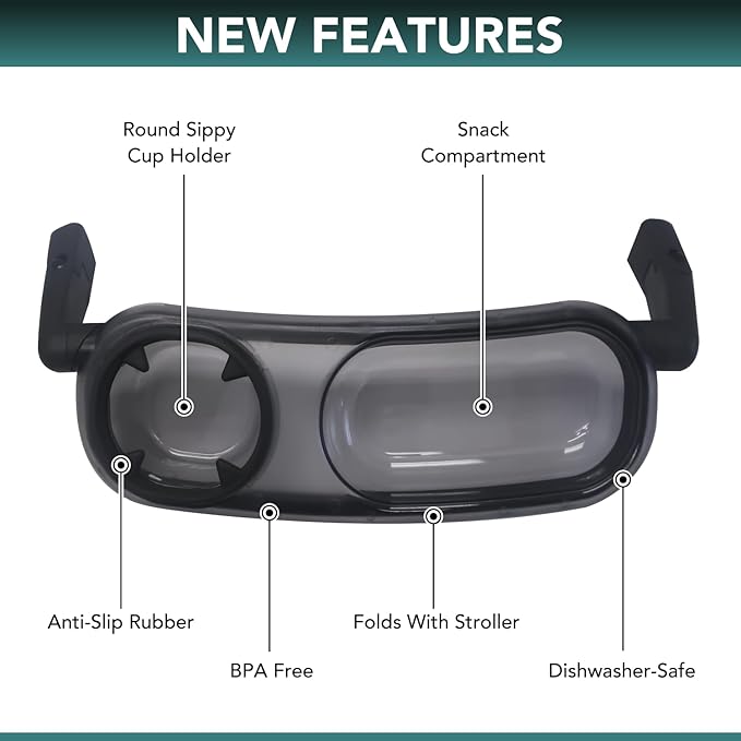Snack Tray Fits for UPPAbaby Vista V2, Vista, Cruz, Cruz V2, RumbleSeat, RumbleSeat V2, Snack Tray with Cup Holder, Dishwasher Safe, Quick Attachment, Folds with Stroller, Stroller Accessories-BubblyBeeBaby