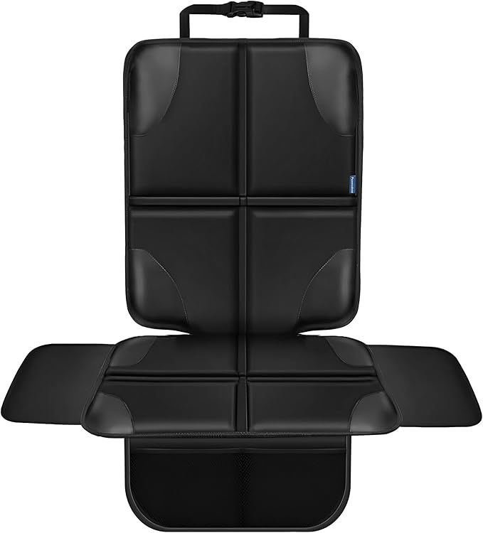 Car Seat Protector, Child Carseat Covers, Protector Car Seat for Baby with Thickest Padded and Non-Slip Waterproof Backing Mesh Pockets for Kids Pets-1 Pack-BubblyBeeBaby