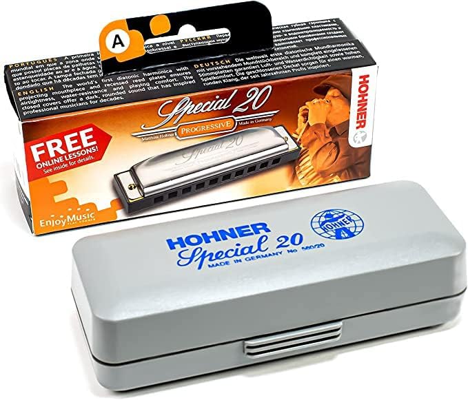 Hohner Special 20 Harmonica - Key of E Flat Bundle with Carrying Case, Key Stickers, Harmonica Beginner Online Manual, and Austin Bazaar Polishing Cloth-BubblyBeeBaby