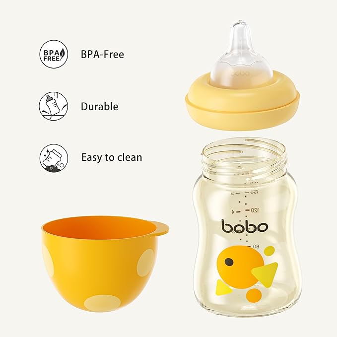 YOHKOH PPSU Baby Bottle Wide Neck, Newborn Anti-Colic Baby Bottle with Natural Response Nipple, Streamlined Body, Easy to Clean (5.4oz (Pack of 2), Yellow)-BubblyBeeBaby