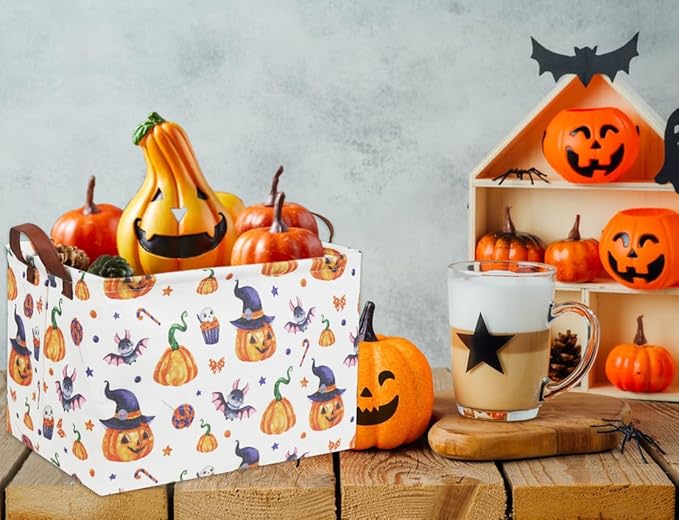 HIYAGON Rectangular Halloween Basket Trick or Treat Basket for Kids Boys and Girls Pumpkin Candy Box for Halloween Parties Cute Storage Bin Organizer Box Room Decor(Pumpkin)-BubblyBeeBaby