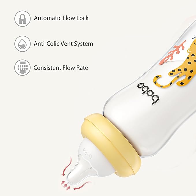 YOHKOH Natural Glass Baby Bottle with Natural Response Nipple, Newborn Anti-Colic Baby Bottles, Wide Neck Mushroom Cap Baby Bottle, Clear (8.8ounce (Pack of 4), Multicolour2)-BubblyBeeBaby