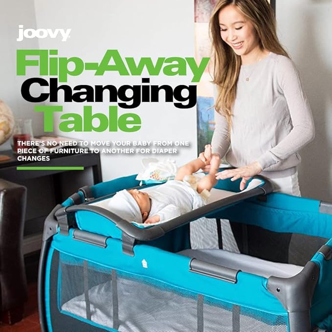 Joovy Room-Playard, Nursery Center, Bassinet, Changing-Table, Black-BubblyBeeBaby