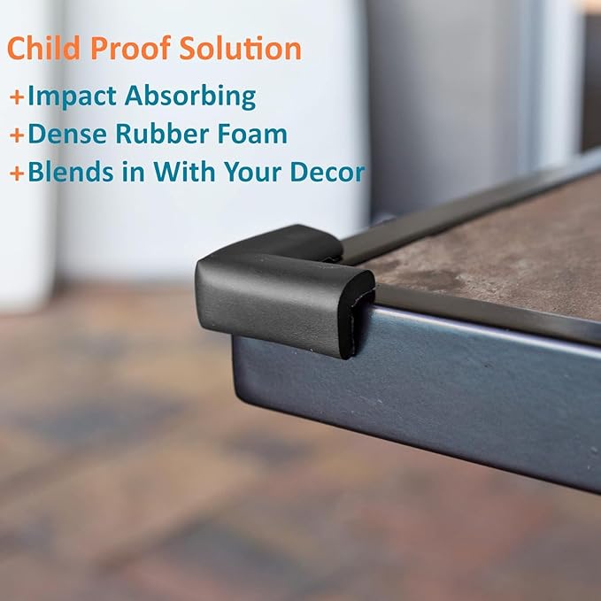 12-Pack Corner Protectors Baby Proof, Furniture Corner and Edge Safety Bumpers, Soft Rubber Foam Cushion Covers, 3M Taped Corner Guards, Baby Child Proofing Pads, Table Corner Protectors, Black-BubblyBeeBaby