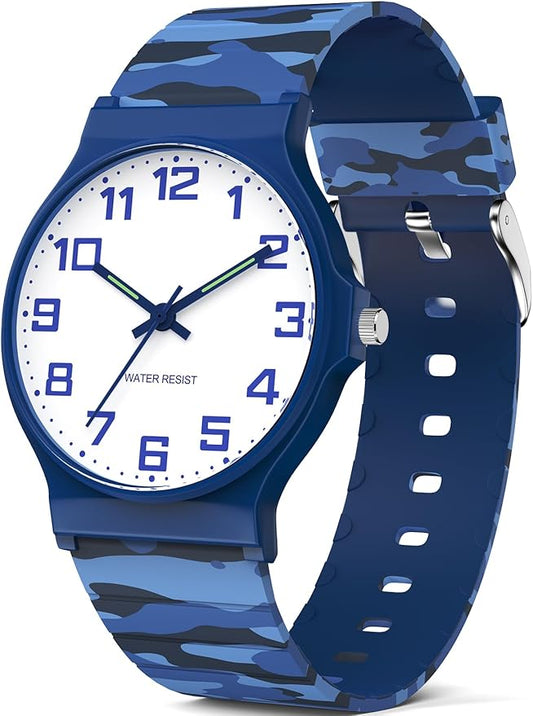 Kids Analog Watch Boys Girls, 30M Waterproof, Sports Watch for Boys, Easy to Read Children's Thin Dial Wrist Watches with Soft Band, for Ages 5-15 Kids Great Birthday Gifts Christmas Day-BubblyBeeBaby