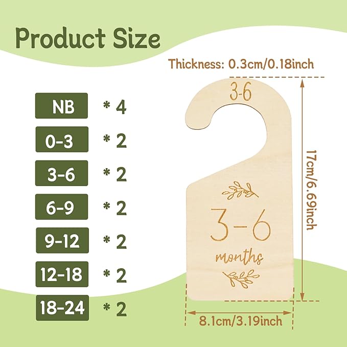 16Pcs Baby Closet Dividers Cute Baby Clothes Organizer Double Face Baby Closet Organizer for Clothes Organizer Wooden Baby Closet Dividers for Infant to Toddler-BubblyBeeBaby