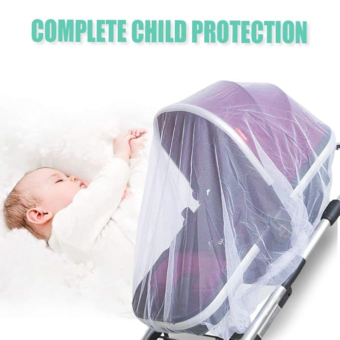Durable Baby Stroller Mosquito Net (2 Pack) - Universal Elastic Edge Mesh Cover for Bassinets, Cradles, Playards, Car Seats & Mini Cribs | Breathable Travel Essential Newborn Protection (White)-BubblyBeeBaby