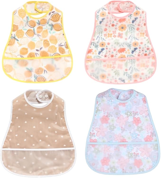 Baby bibs Waterproof Toddler bib - Feeding bib with Pocket for Infant Boy Girl Washable 6-36M-BubblyBeeBaby