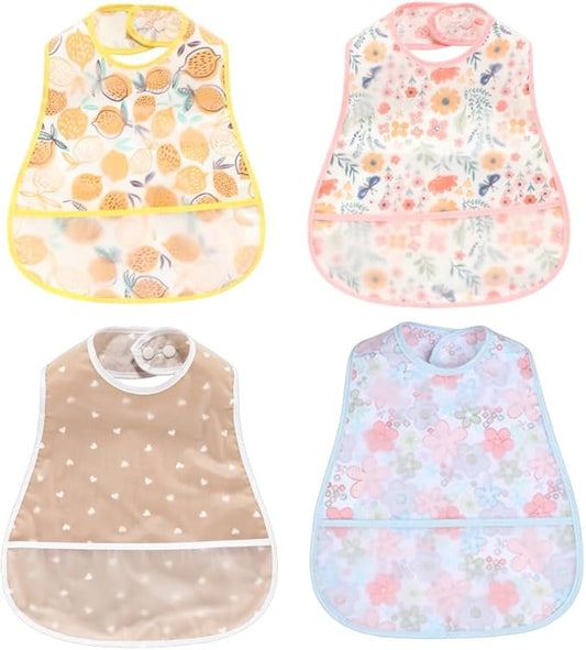 Baby bibs Waterproof Toddler bib - Feeding bib with Pocket for Infant Boy Girl Washable 6-36M-BubblyBeeBaby