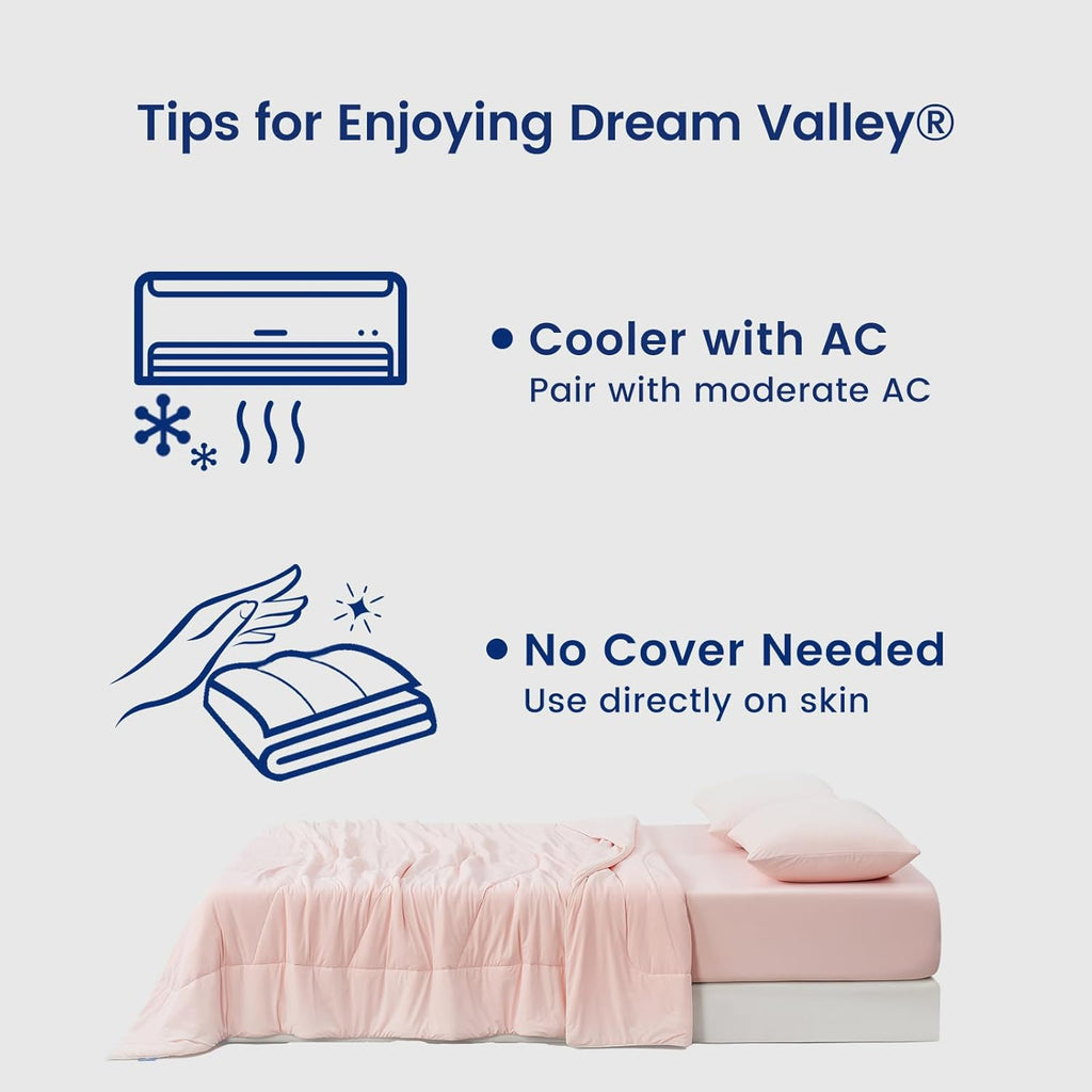 Dream Valley® Outlast® Deepsleep Cooling Comforter, Throw Size, NASA-Grade Space Technology Cooling Blanket for Hot Sleepers Night Sweats, Q-Max > 0.45 Aerocool™ Breathable, Pink Blush, 60"x80"