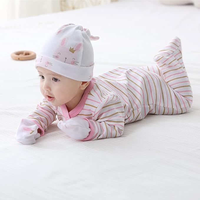 Newborn Baby Boy Girl Caps Mittens Socks Set Cotton Baby Essentials Accessories (Hats+Gloves+Socks)-BubblyBeeBaby