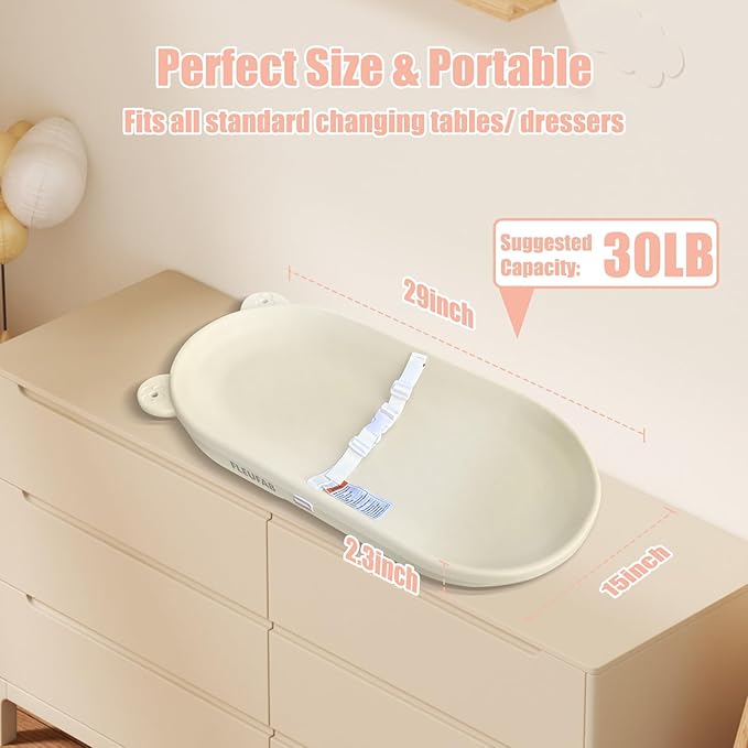 Baby Changing Pad, EVA Waterproof Non-Slip Changing Table Pad with Adjustable Strap for Dresser Changing Table Nursery, Portable Diaper Changing Pad, Oat-BubblyBeeBaby