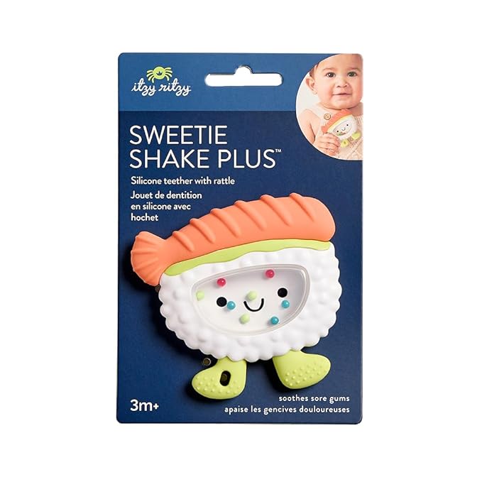 Itzy Ritzy Silicone Rattle Teether– BPA-Free Silicone Teether with Rattle for Babies & Toddlers – Features a Gentle Rattle Sound, Colorful Beads & Multiple Textures (Sushi)-BubblyBeeBaby