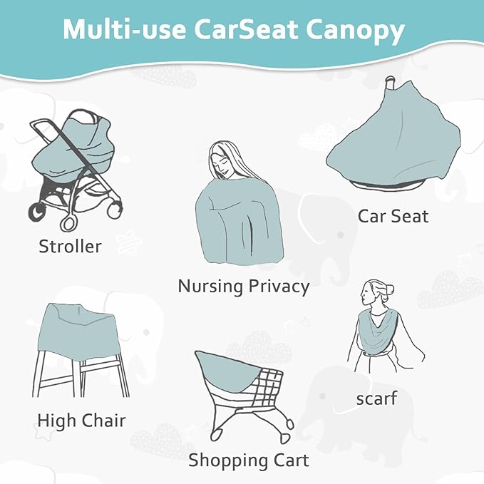Nursing Cover Breastfeeding, Multi-use Baby Car Seat Covers Boys, Infant Stroller Cover, Stretchy Carseat Canopy, Soft Breathable, Elephant-BubblyBeeBaby