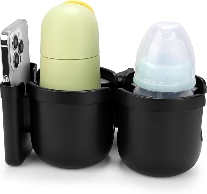 Accmor Stroller Cup Holder with Phone Holder, Bike Cup Holder, Universal Cup Holder for Uppababy Nuna Doona Strollers, 2-in-1 Cup Phone Holder for Stroller, Bike, Wheelchair, Walker, Scooter-BubblyBeeBaby